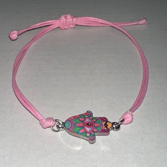 🌸 Pink Adjustable Hamsa Hand Bracelet – Boho Protective Charm - Picture 1 of 4
